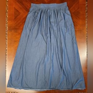2X  22W eshakti Chambray Blue Extra Long High Waisted Skirt with Pockets